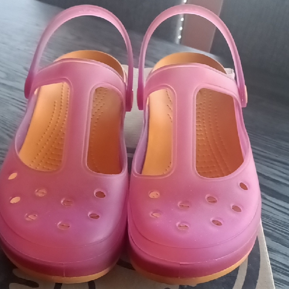 CROCS Pink and Orange Sandals with Perforated Design